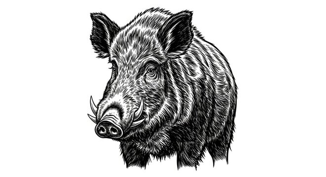 Detailed illustration of a wild boar against a clean white background