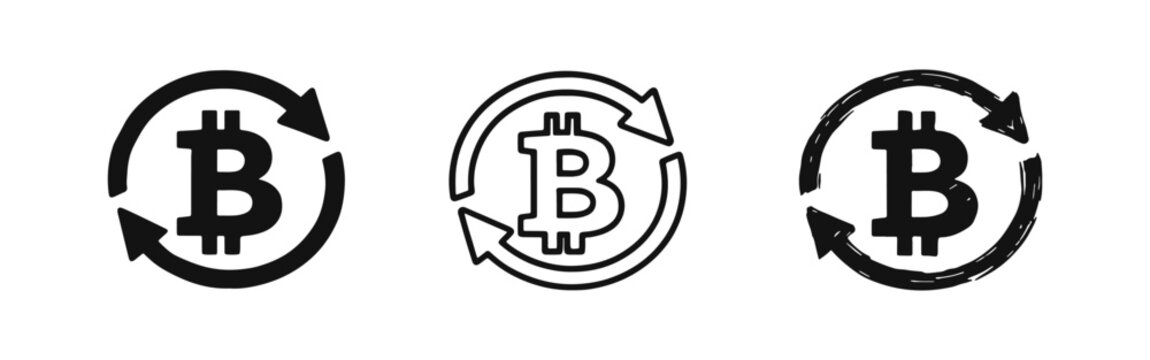 Bitcoin Cryptocurrency Exchange Icon Set - Digital Currency Cycle and Blockchain Symbol