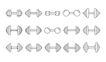 Obraz premium Minimal Dumbbell Line Icon Set Fitness Vector