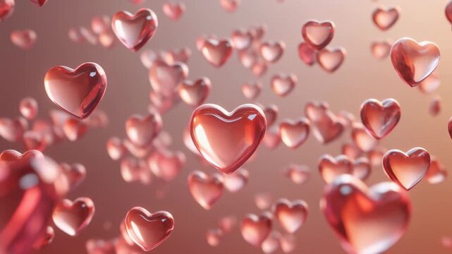 Romantic Red Hearts Floating Gently in a Dreamy Abstract Background.