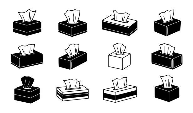 Minimal tissue box silhouette vector icon set hygiene paper illustration