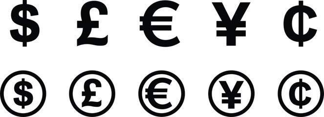 Obraz premium Currency symbols vector set, dollar euro pound yen cent icons collection finance design