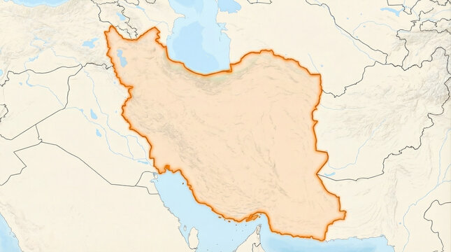Topographic map of the Islamic Republic of Iran with highlighted borders illustrating Middle Eastern political geography