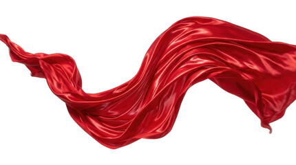 Fototapeta premium Flowing red silk superhero cape waving in the wind, shiny fabric texture. Isolated on transparent background, png