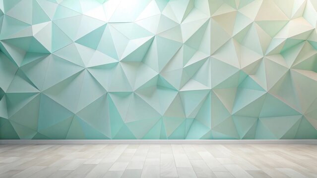 Abstract Mint Green Geometric Wall and Light Wood Floor Interior Design