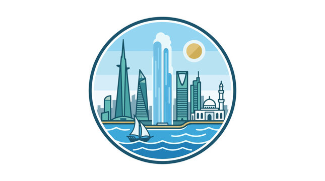 Saudi Arabia Skyline in a Blue Circle Design