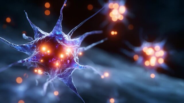 An intricate depiction of neurons showcasing their vibrant structures and dynamic interactions within a complex neural network, illuminated by glowing particles.