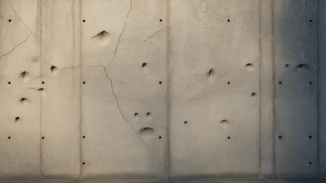 Textured concrete wall with various holes, cracks and signs of wear and tear