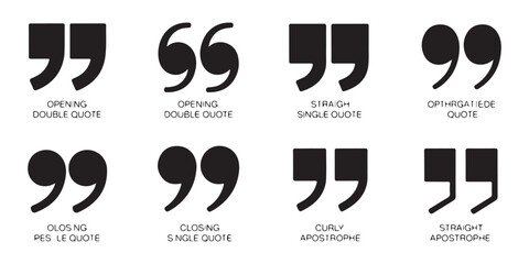 Types of punctuation marks guide showing opening double quotes straight single quotes and curly apostrophes. © MSTGIRATUN