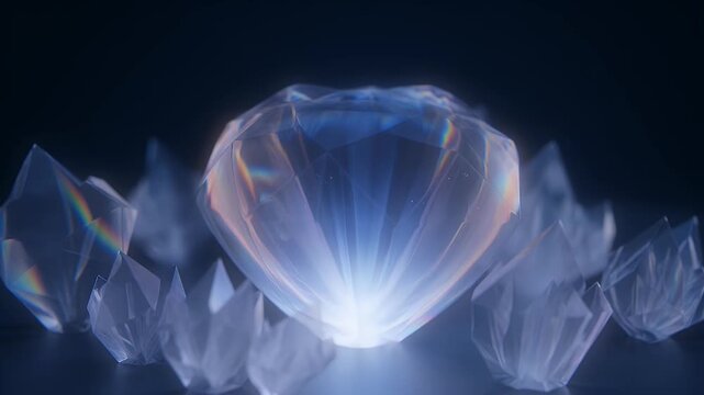 Glistening gemstone crystals, emitting a radiant glow and displaying beautiful reflections