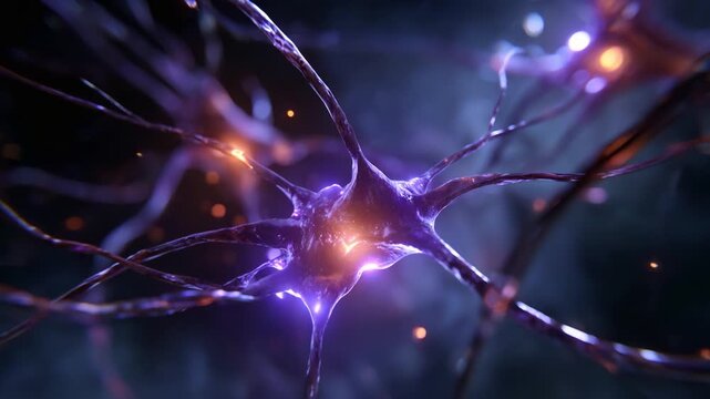 Intricate neural network showcasing the complexity of neuron interactions and electrical signals in a vibrant, glowing representation of brain activity.
