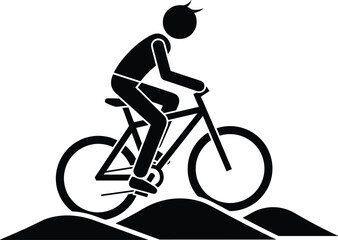 Obraz premium Cyclist silhouette illustration set, outdoor sport icon with person riding bicycle on hills representing adventure and exercise theme - flat vector illustration