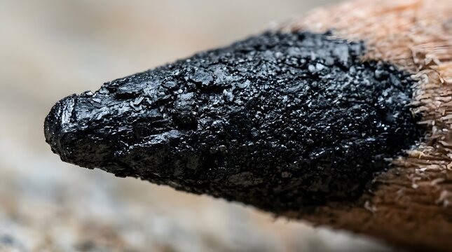 A close-up of a sharpened dark-tipped writing instrument