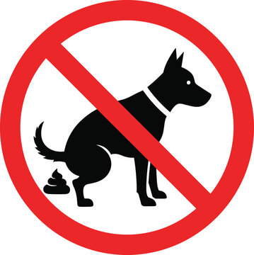 Dog prohibition sign silhouette with red circle and diagonal line, vector illustration of pet regulation design, flat vector illustration