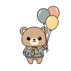 Obraz premium Cute bear character holding colorful balloons in cheerful pose 