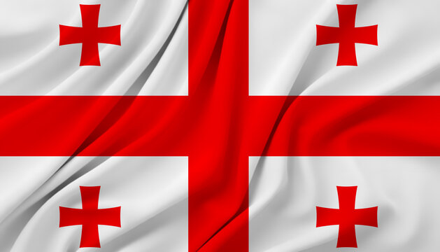 Georgian national flag five cross flag with waving satin texture for state holidays and cultural representation