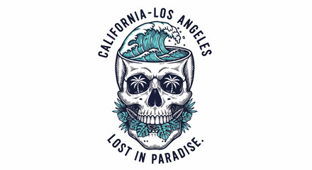 Fototapeta premium Vibrant Skull with Wave, perfect for t-shirt design, travel branding, and event promotion.