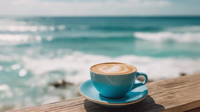 cup of coffee on the beach
