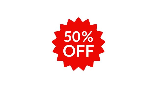 Animated 50 percent off red sticker on green screen background for promotional and marketing visuals