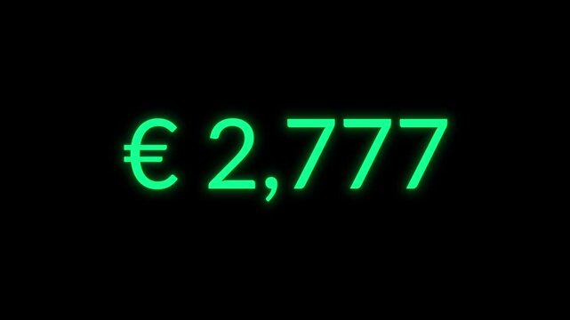 Money counter increasing from 0 to 3000 euros on black backdrop for modern financial visuals
