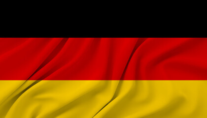 Obraz premium National flag of Germany featuring realistic silk waving texture with black red and gold horizontal stripes