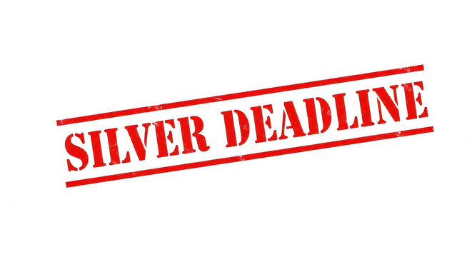 Red rubber stamp with the text Silver Deadline on a flat surface isolated png