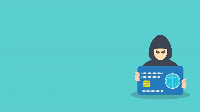 Cyber Crime Hacker Stealing Credit Card Data Vector Illustration, Identity Theft Fraud, Online Payment Security Breach, Financial Scam, Digital Crime Concept Flat Design