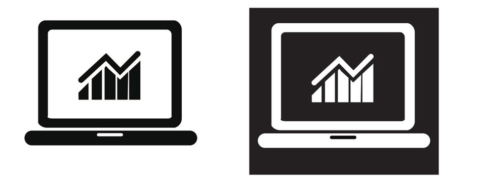A laptop displaying a rising bar chart icon symbolizing business growth.