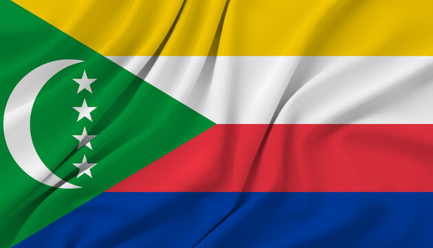 National flag of Comoros with green triangle and four colored stripes