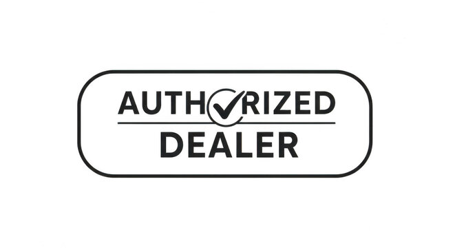 Black authorized dealer sign with a check mark icon for business isolated png