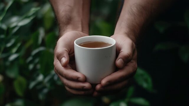 Handcrafted coffee ritual in nature's embrace: serene and tranquil moments