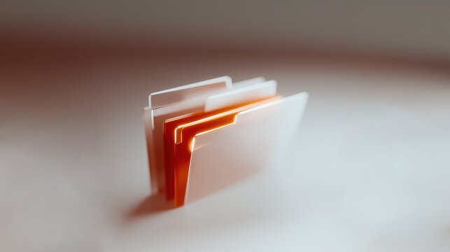 Dossier num&eacute;rique lumineux orange flottant sur fond flou minimaliste