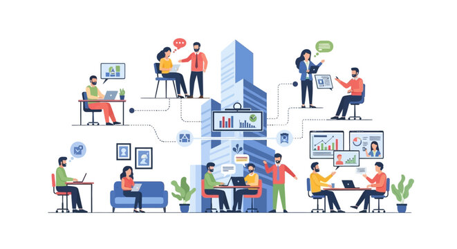 Connected Business Ecosystem: Remote Teams Collaborating, Analyzing Data & Communicating Globally