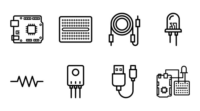 Electronic components collection microcontroller breadboard wire led resistor