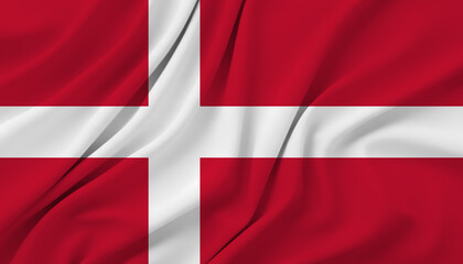 Fototapeta premium Denmark flag background with wavy fabric texture, national flag of danish