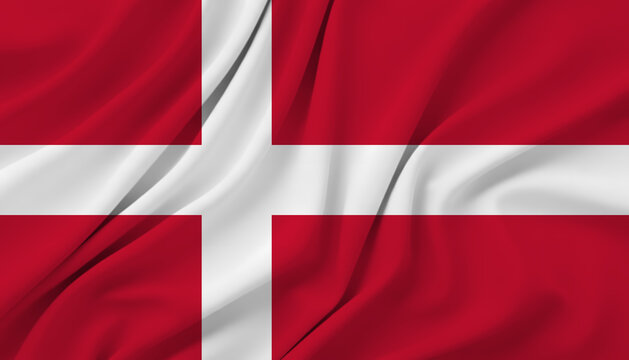 Denmark flag background with wavy fabric texture, national flag of danish