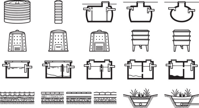 Illustrative of septic tank diagram. This illustration series provides a detailed look at various aspects of septic tank, offering a clear visual guide for understanding the structure. 