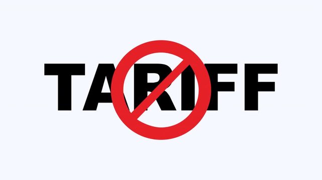 Word tariff with a red no symbol on it. Suitable for illustrating trade restrictions, economic concepts, international business, financial presentations.