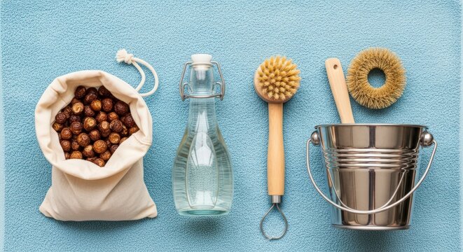 Eco friendly bathroom cleaning tools and supplies.