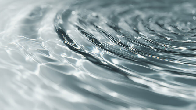 Close-up of water ripple forming circular waves on liquid surface with soft light reflections ideal for purity, fluid motion, calm and minimal abstract backgrounds

