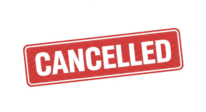 Red rubber stamp with the word cancelled in a rectangular frame isolated png