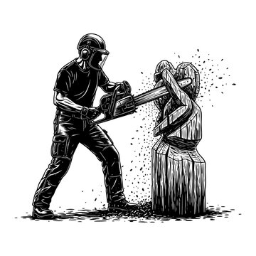 Police Officer Arresting Woman in Urban Setting, Dramatic Black and White Illustration