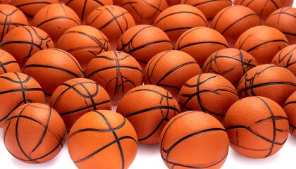 Obraz premium Close-up arrangement of numerous spherical sporting goods, each with black lines depicting the seams. Uniform color
