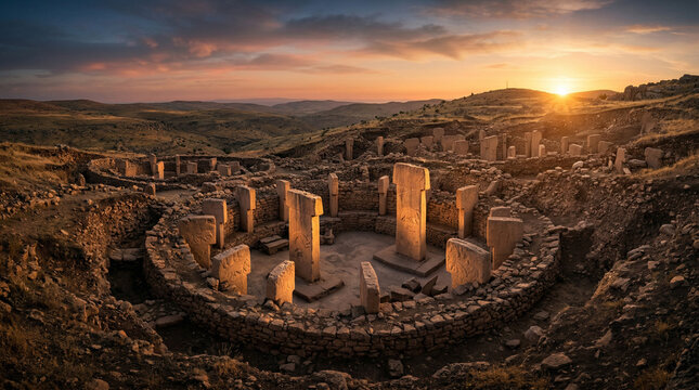 Conceptual daytime view of Gobekli Tepe sanctuary, oldest temple in the world.
