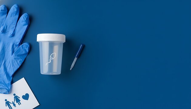 Sperm donation and fertility concept with medical equipment on blue