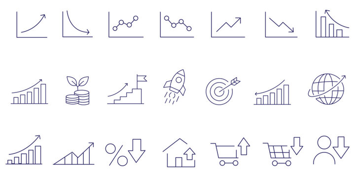 Line growth and decrease icon set. growth up and down. Profit and loss icon. Revenue Growth and decrease, Percentage Growth and decrease vector illustration
