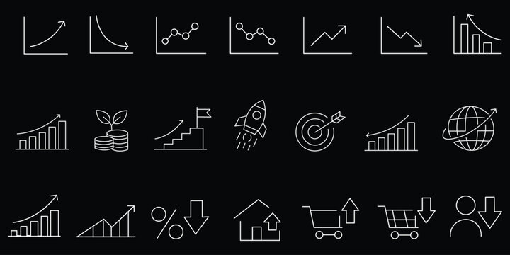 Line growth and decrease icon set. growth up and down. Profit and loss icon. Revenue Growth and decrease, Percentage Growth and decrease vector illustration