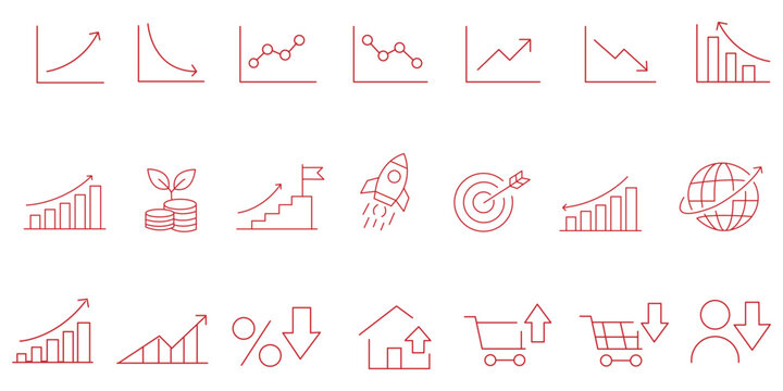 Line growth and decrease icon set. growth up and down. Profit and loss icon. Revenue Growth and decrease, Percentage Growth and decrease vector illustration