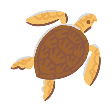Animated cartoon sea turtle swimming with flippers and patterned shell in simple style