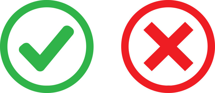 Green check mark and red cross symbol indicating approval and disapproval Vector